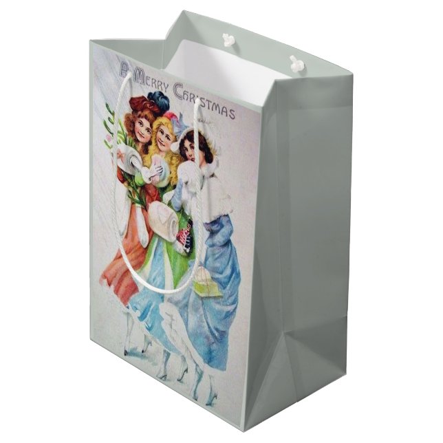 festive vintage Christmas ladies Holiday Medium Gift Bag (Back Angled)