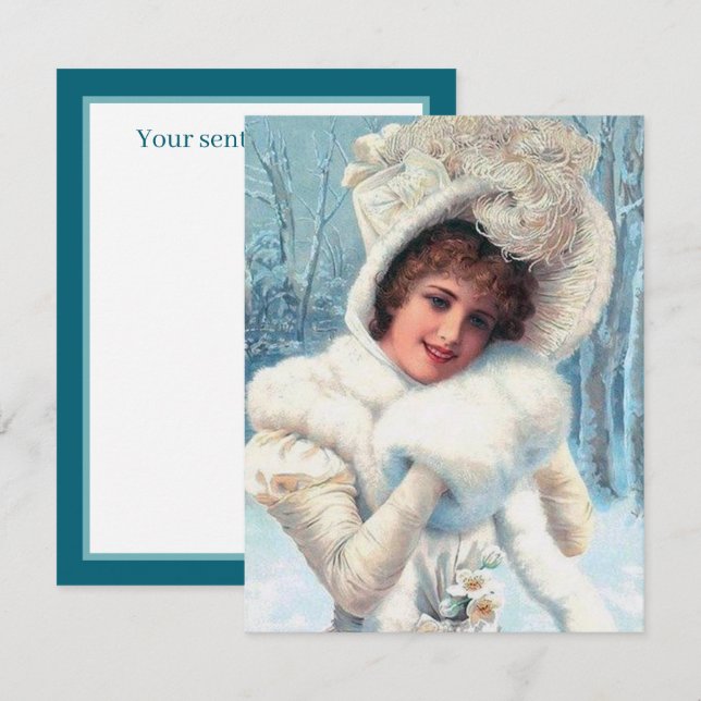 festive vintage Christmas lady add sentiment Card (Front/Back)