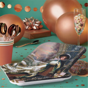 festive vintage Christmas lady Holiday party Paper Plate