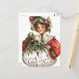 festive vintage Christmas lady Holiday Postcard