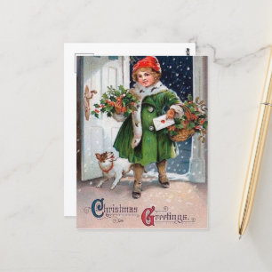 festive vintage Christmas lady Holiday Postcard