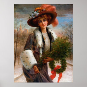 festive vintage Christmas lady Holiday Poster