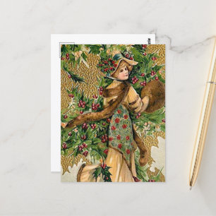 festive vintage Christmas lady Postcard