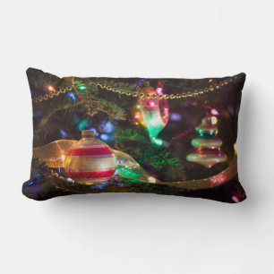 Festive Vintage Christmas Ornaments  Lumbar Cushion