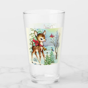 festive vintage Christmas reindeer Holiday Glass