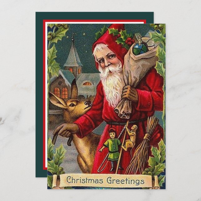 festive vintage Christmas Santa add sentiment Card (Front/Back)