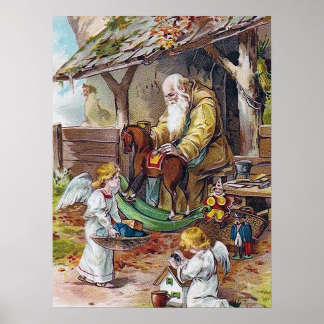 festive vintage Christmas Santa Angels Poster (Front)