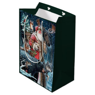 festive vintage Christmas Santa Holiday Medium Gift Bag