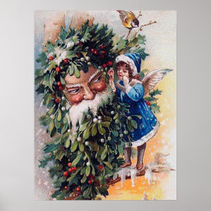 festive vintage Christmas Santa Holiday Poster