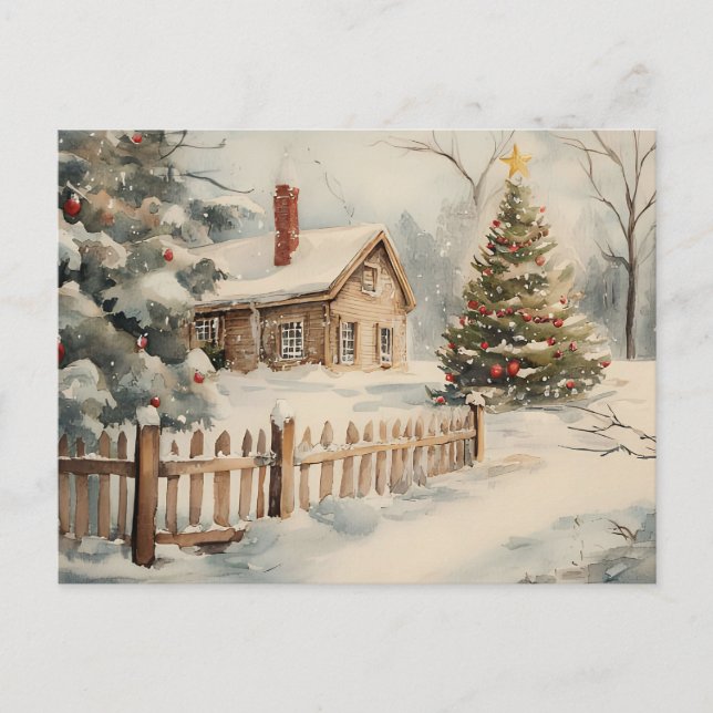 Festive Vintage Christmas Scene Postcard (Front)