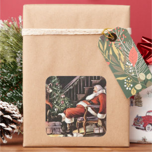 Festive vintage Christmas sleeping Santa Square Sticker