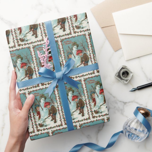 festive vintage Christmas snowman tiled Wrapping Paper (Gifting)