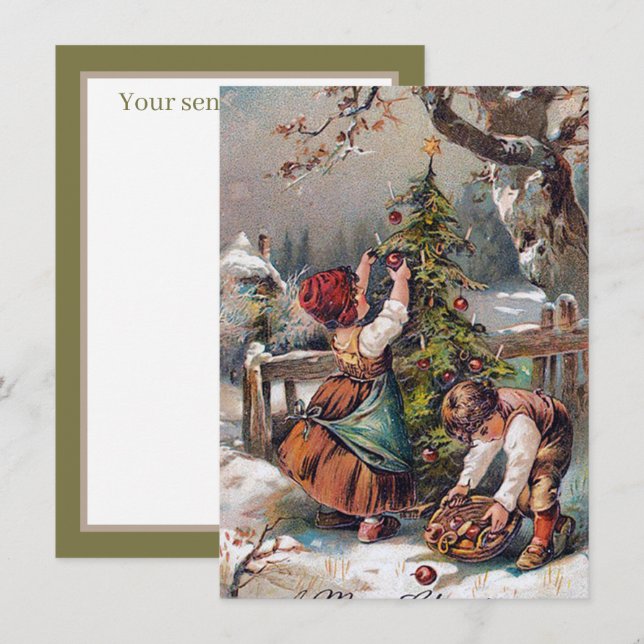festive vintage Christmas tree kids add sentiment Card (Front/Back)