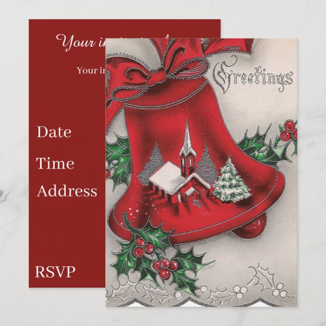 Festive vintage Church party add information Invitation (Front/Back)
