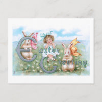 Festive Vintage Easter Bunnies, Child & Greeting