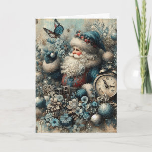 Festive Vintage Inspired Floral Santa Christmas Holiday Card