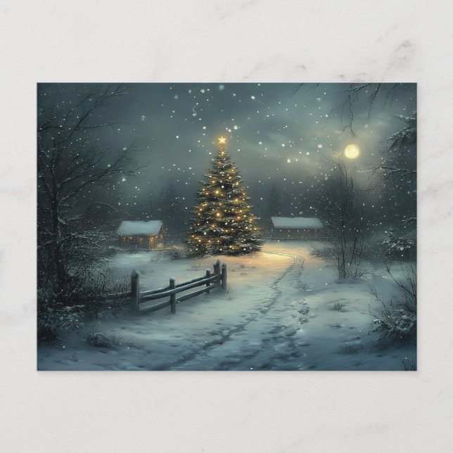 Festive Vintage Night Christmas Scene Postcard (Front)