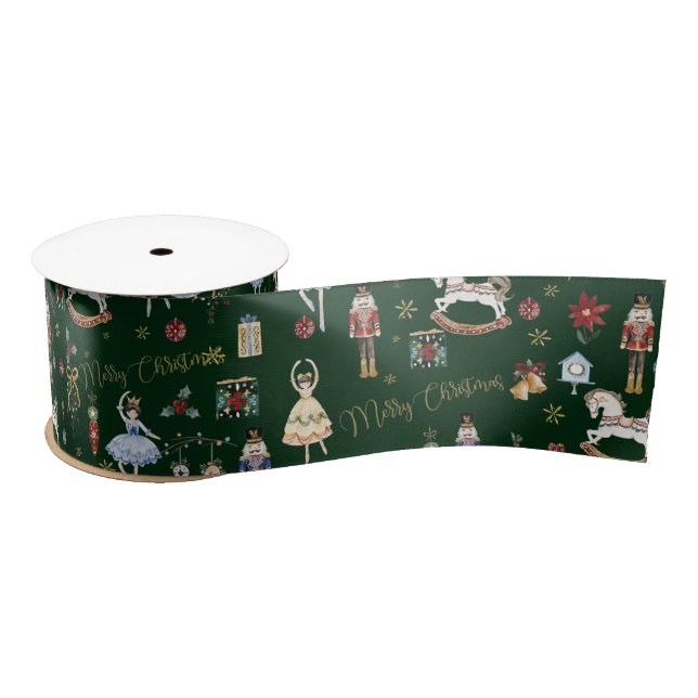 Festive Vintage Nutcracker Ballet Merry Christmas Satin Ribbon (Spool)