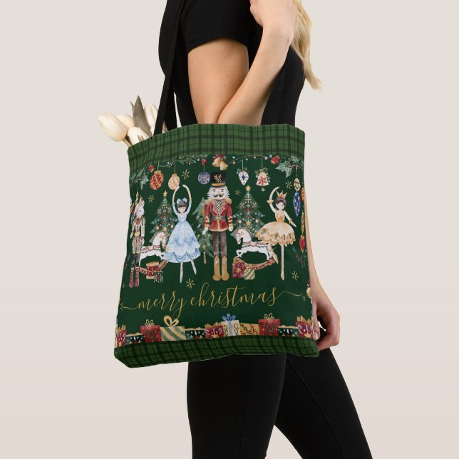 Festive Vintage Nutcracker Ballet Merry Christmas Tote Bag (Close Up)
