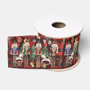 Festive Vintage Nutcracker Soldiers Red Plaid Grosgrain Ribbon