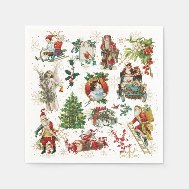 Festive Vintage Retro Christmas Holiday Napkins (Front)