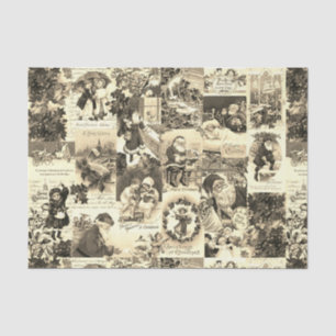 Festive Vintage Santa Christmas Card Collage Beige Tissue Paper