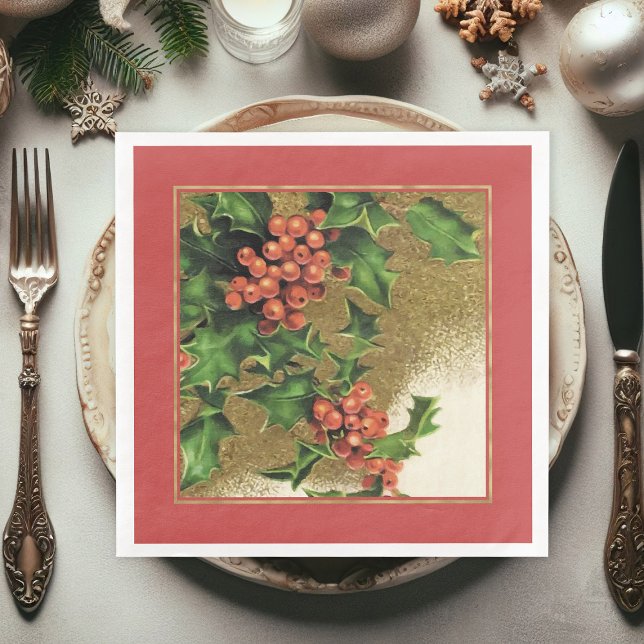 Festive Vintage Santa Claus Christmas  Napkin (Christmas dinner napkins, vintage Santa Claus paper dinner napkins for Christmas Holiday)