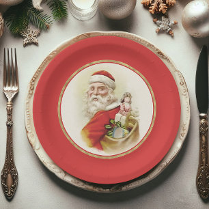 Festive Vintage Santa Claus Christmas Paper Plates