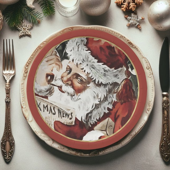Festive Vintage Santa Claus Christmas Paper Plates (Christmas paper plates, Santa Claus Xmas paper plates)