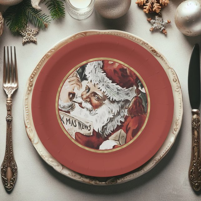 Festive Vintage Santa Claus Christmas Paper Plates (Christmas paper plates, Santa Claus Xmas paper plates)