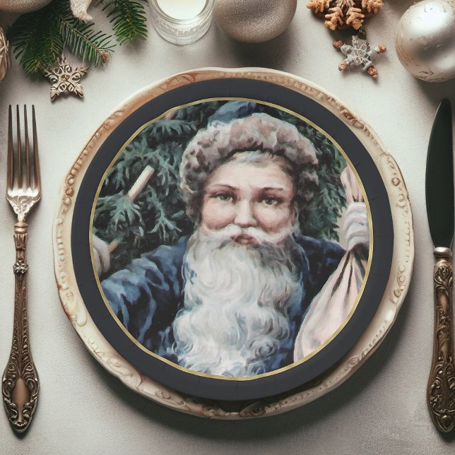 Festive Vintage Santa Claus Christmas Paper Plates (Christmas paper plates, Santa Claus Xmas paper plates)