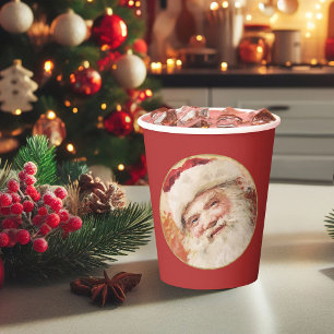 Festive Vintage Santa Claus Disposable Christmas Paper Cups