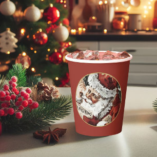 Festive Vintage Santa Claus Disposable Christmas Paper Cups
