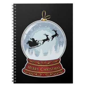 Festive Vintage Santa Sleigh & Reindeer Snow Globe Notebook
