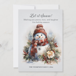 Festive Vintage Snowman Checkered Scarf Winter Holiday Card