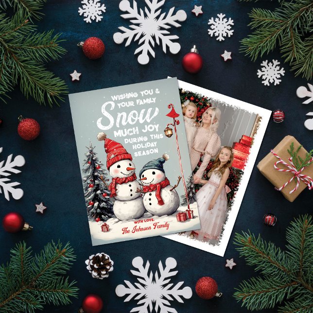 Festive Vintage Snowman Christmas Family Photo Holiday Card (Creator Uploaded)