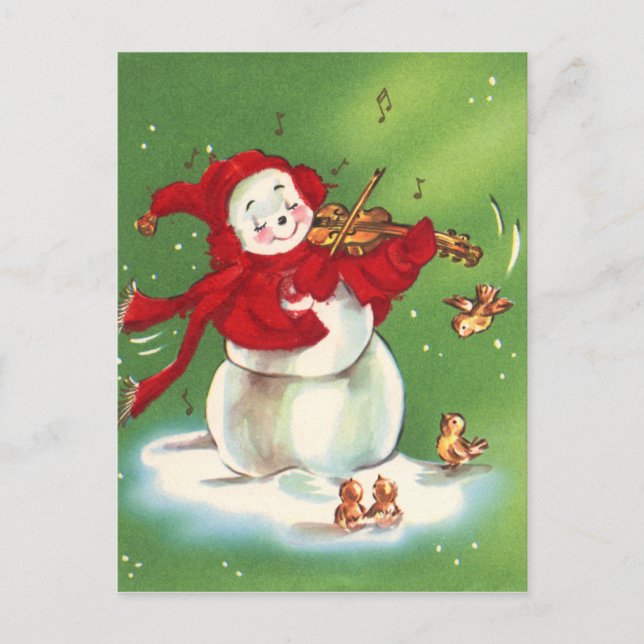 Festive Vintage snowman Christmas Holiday Postcard (Front)