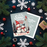 Festive Vintage Snowman Christmas Party Invitation<br><div class="desc">Explore Our Festive Vintage Snowman Christmas Party Invitation Design Step into a charming winter wonderland with our Festive Vintage Snowman Christmas Party Invitation. This enchanting design encapsulates the holiday season's magic through adorable illustrations of two snowmen, nestled in a snowy landscape adorned with a candy cane lamp post, presents, and...</div>