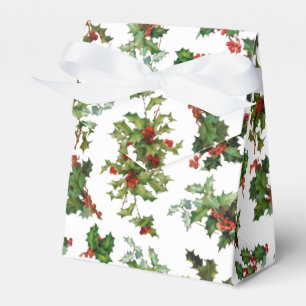 Festive Vintage Style Holly-White Background Favour Box