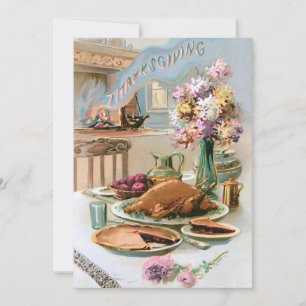 Festive Vintage Thanksgiving Turkey Dinner Holiday Card