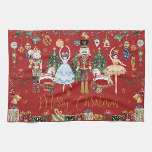 Festive Vintage The Nutcracker Merry Christmas Tea Towel