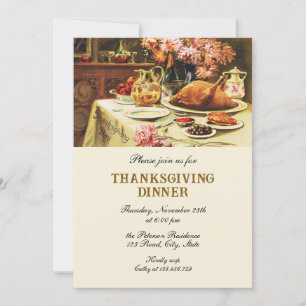 Festive Vintage Traditional Thanksgiving Dinner  Invitation