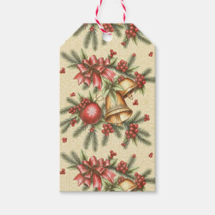 Festive Vintage Victorian Christmas Bells Bows Gift Tags