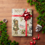 Festive Vintage Victorian Christmas Girl Holly Wrapping Paper<br><div class="desc">Victorian era Christmas: Santa Claus with Christmas tree and toys, Reindeer, Christmas tree, typographic Christmas Greeting and Merry Christmas, angel cherubs, oak branch, white hare in woodland, christmas rose flower, girl with holly, music notes, old sheet music, old handwritten script, old stamp and postcard, perfect for the holidays gift wrap...</div>