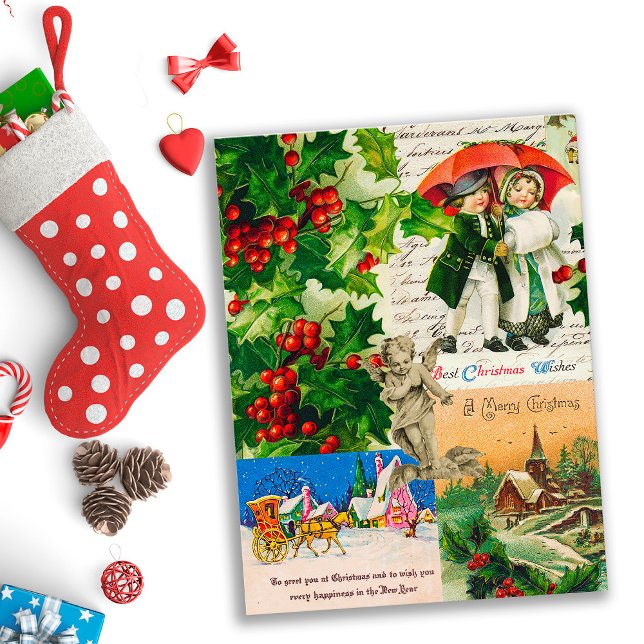 Festive Vintage Victorian Christmas Kids Holly Postcard (Creator Uploaded)
