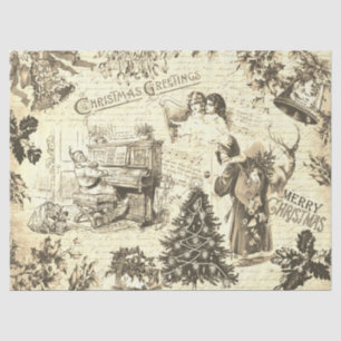 Festive Vintage Victorian Christmas Santa Beige Tissue Paper