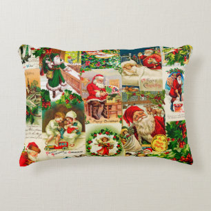 Festive Vintage Victorian Christmas Santa Collage Decorative Cushion