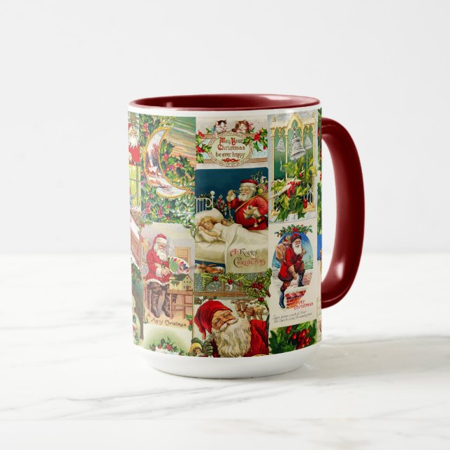 Festive Vintage Victorian Christmas Santa Collage  Mug (Front Right)