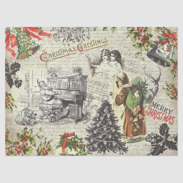 Festive Vintage Victorian Christmas Santa  Tissue Paper (Front)
