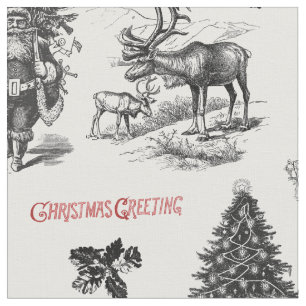 Festive Vintage Victorian Christmas with Santa Fabric